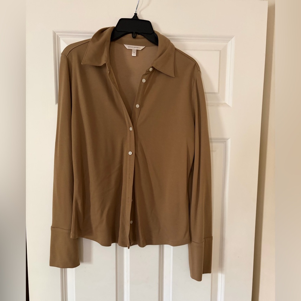 Camel knit Button-Up Shirt